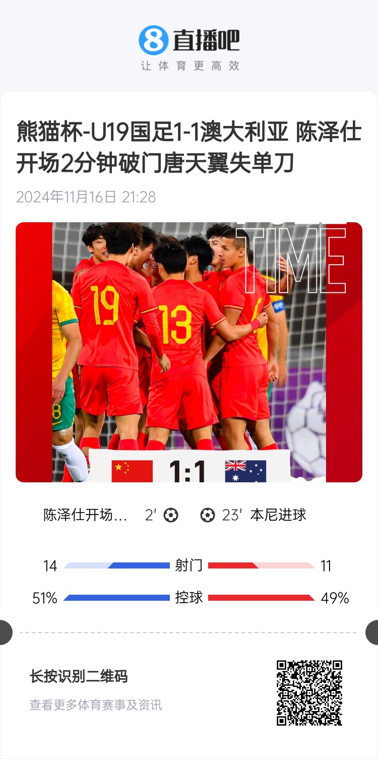  二番戰(zhàn)！U20國(guó)青與澳大利亞去年熊貓杯剛有過(guò)交手，雙方1-1戰(zhàn)平