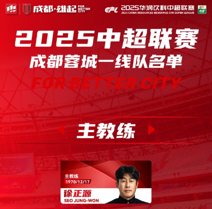  成都蓉城一線隊(duì)大名單出爐！